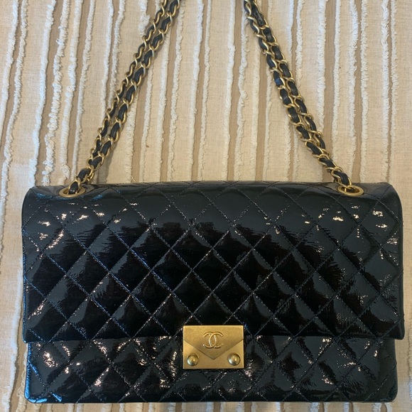 CHANEL Handbags - Patent Chanel Envelope Lock 3 Bag Quilted Goatskin